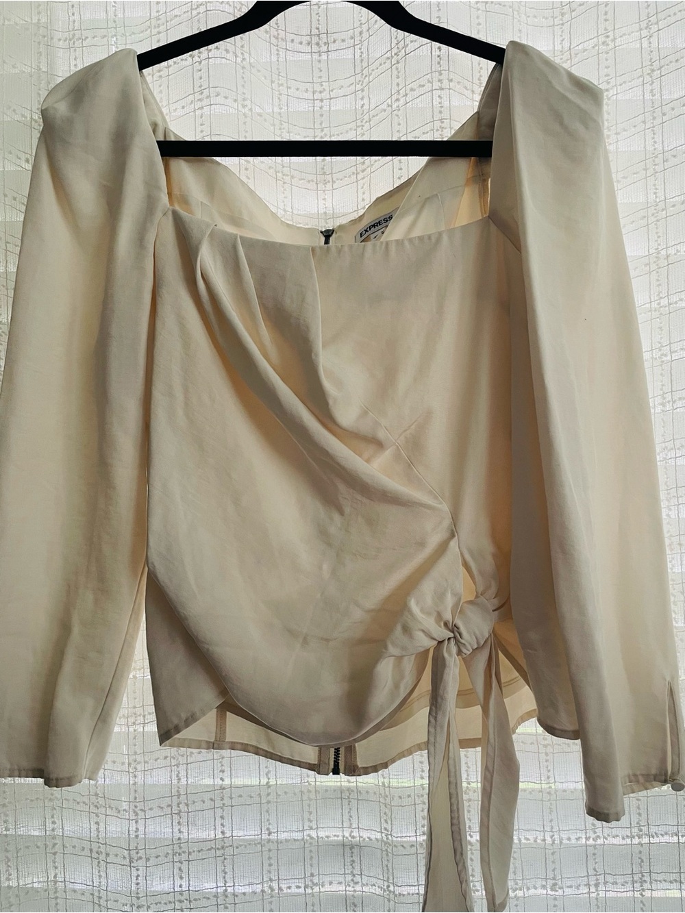 Express Cream Tie-Front Long Sleeve Blouse